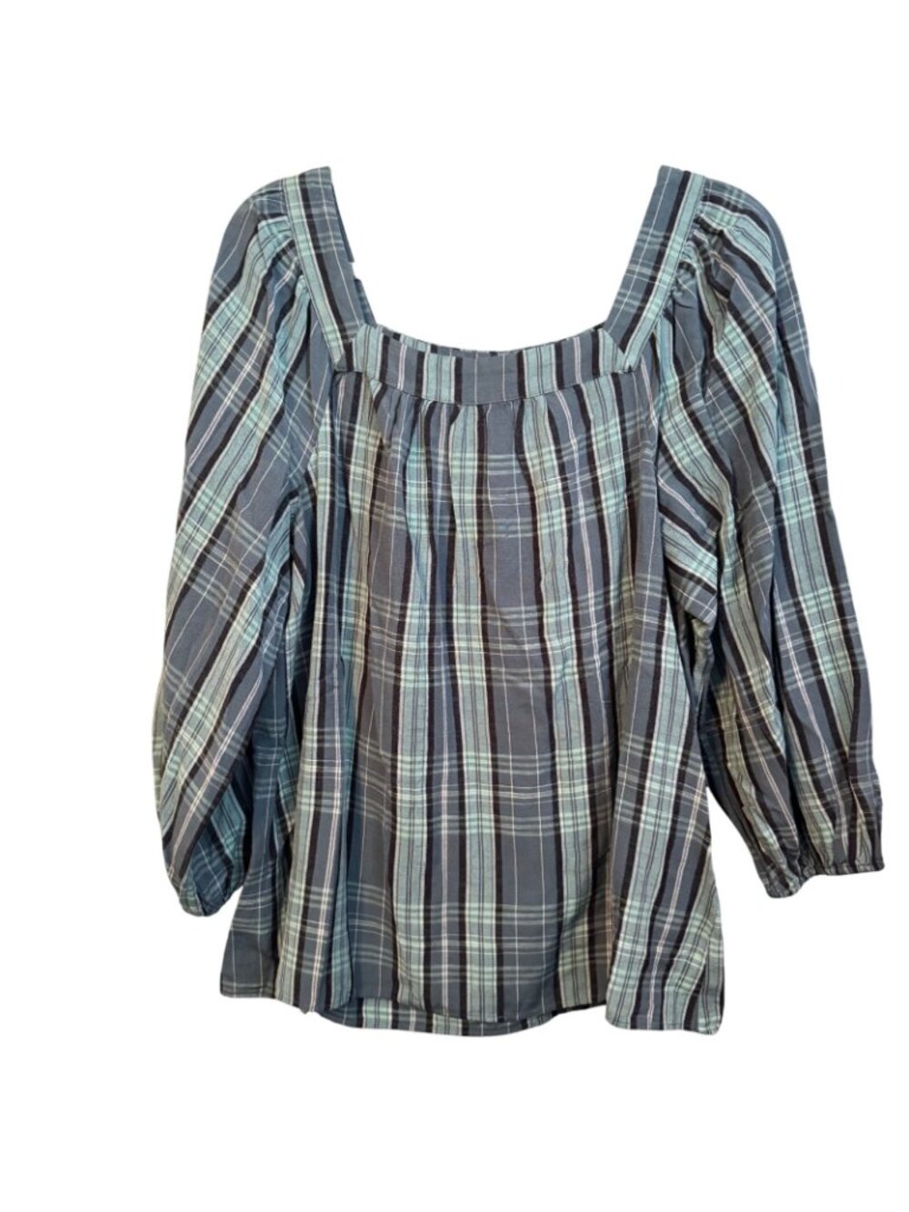 Lauren Conrad Sz L Plaid Square Neck Blouse Long Sleeve Lightweight Blouse - Picture 2 of 12